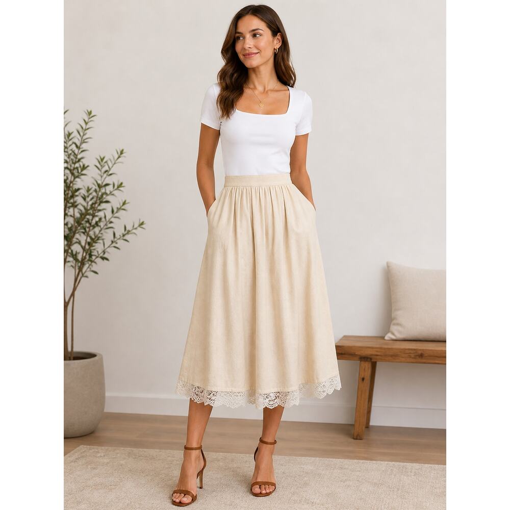 Vintage Izabel Lam New York Ivory Suede Full Skirt